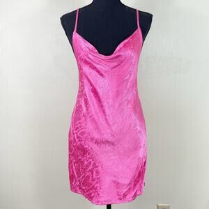Zara Barbie Pink Textured Jacquard Animal Detail Cheetah Print Mini Slip Dress